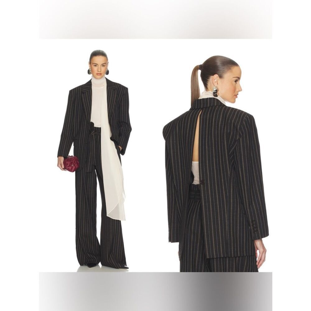 NWT HELSA Stripe Twill Boyfriend Blazer in Dark Grey Stripe